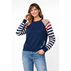 Desigual “Epshody” Striped Raglan Sweater – Life Is Awesome – Size S